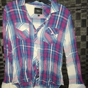 Rails Shirt Size Small Womens Pink Blue Plaid Button Down Top Double Gauze